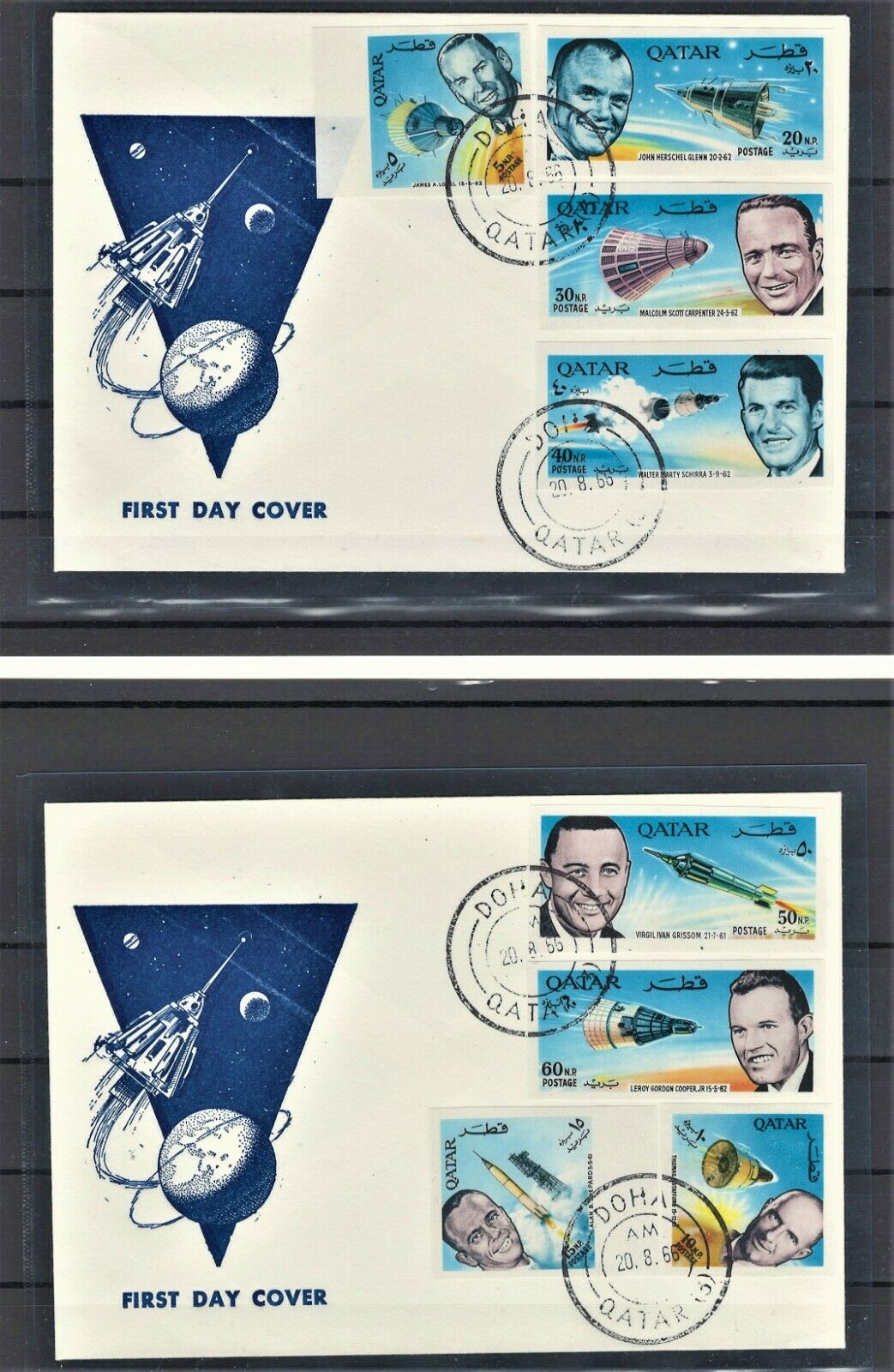 Qatar 1966 Rare Imperforated American Astronauts Stamps Set Of 8 On 2 Fdc's